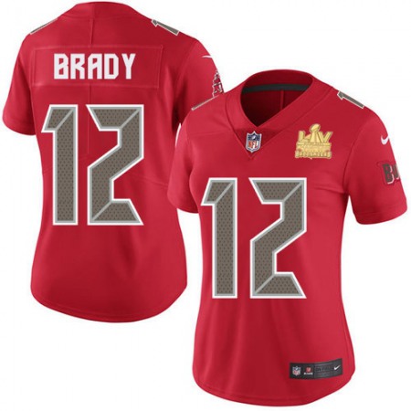 Nike Buccaneers #12 Tom Brady Red Women's Super Bowl LV Champions Patch Stitched NFL Limited Rush Jersey
