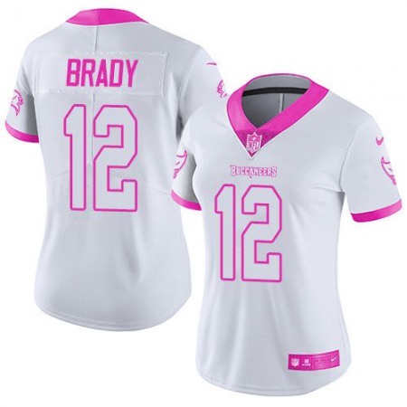 Nike Buccaneers #12 Tom Brady White/Pink Women's Stitched NFL Limited Rush Fashion Jersey
