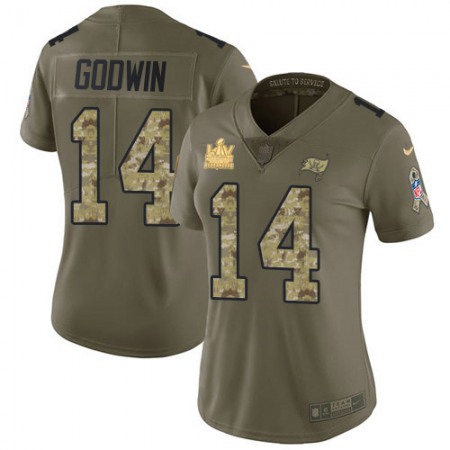 Nike Buccaneers #14 Chris Godwin Olive/Camo Women's Super Bowl LV Champions Patch Stitched NFL Limited 2017 Salute To Service Jersey