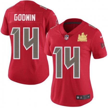 Nike Buccaneers #14 Chris Godwin Red Women's Super Bowl LV Champions Patch Stitched NFL Limited Rush Jersey