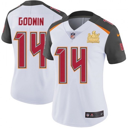 Nike Buccaneers #14 Chris Godwin White Women's Super Bowl LV Champions Patch Stitched NFL Vapor Untouchable Limited Jersey