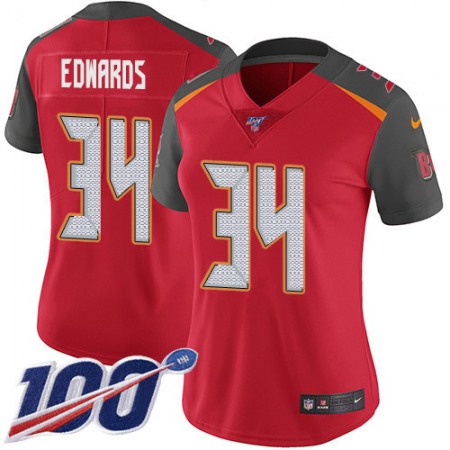 Nike Buccaneers #34 Mike Edwards Red Team Color Women's Stitched NFL 100th Season Vapor Untouchable Limited Jersey