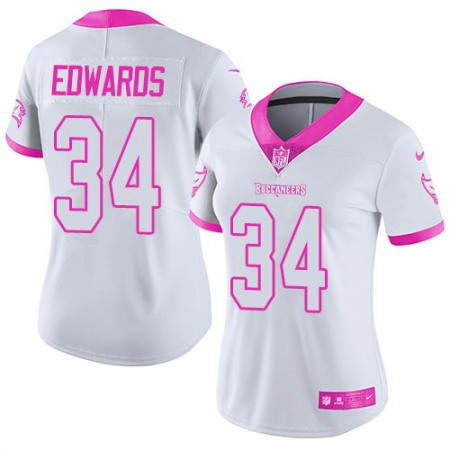 Nike Buccaneers #34 Mike Edwards White/Pink Women's Stitched NFL Limited Rush Fashion Jersey