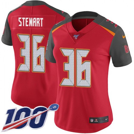 Nike Buccaneers #36 M.J. Stewart Red Team Color Women's Stitched NFL 100th Season Vapor Untouchable Limited Jersey