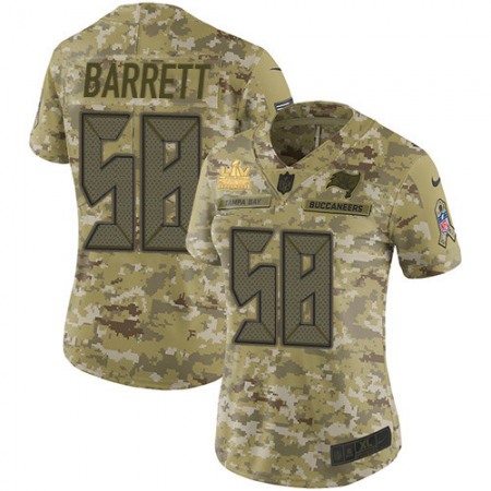 Nike Buccaneers #58 Shaquil Barrett Camo Women's Super Bowl LV Champions Patch Stitched NFL Limited 2018 Salute To Service Jersey
