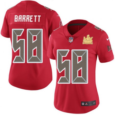 Nike Buccaneers #58 Shaquil Barrett Red Women's Super Bowl LV Champions Patch Stitched NFL Limited Rush Jersey