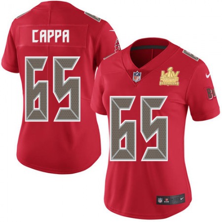 Nike Buccaneers #65 Alex Cappa Red Women's Super Bowl LV Champions Patch Stitched NFL Limited Rush Jersey