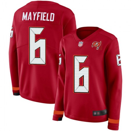 Nike Buccaneers #6 Baker Mayfield Red Team Color Women's Stitched NFL Limited Therma Long Sleeve Jersey