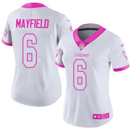 Nike Buccaneers #6 Baker Mayfield White/Pink Women's Stitched NFL Limited Rush Fashion Jersey