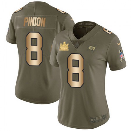 Nike Buccaneers #8 Bradley Pinion Olive/Gold Women's Super Bowl LV Champions Patch Stitched NFL Limited 2017 Salute To Service Jersey