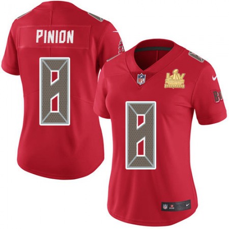 Nike Buccaneers #8 Bradley Pinion Red Women's Super Bowl LV Champions Patch Stitched NFL Limited Rush Jersey