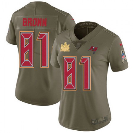 Nike Buccaneers #81 Antonio Brown Olive Women's Super Bowl LV Champions Patch Stitched NFL Limited 2017 Salute To Service Jersey