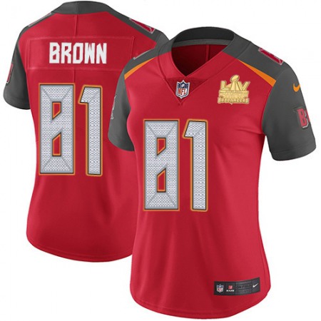 Nike Buccaneers #81 Antonio Brown Red Team Color Women's Super Bowl LV Champions Patch Stitched NFL Vapor Untouchable Limited Jersey