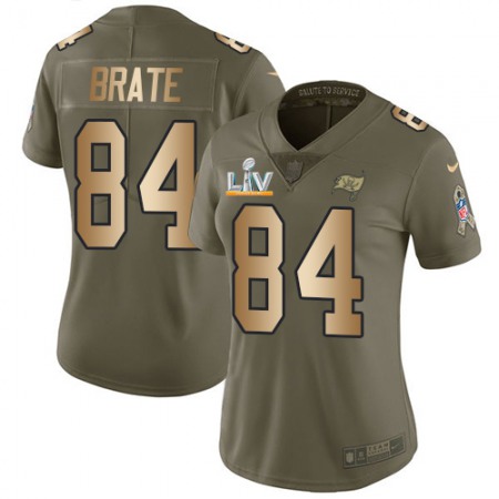 Nike Buccaneers #84 Cameron Brate Olive/Gold Women's Super Bowl LV Bound Stitched NFL Limited 2017 Salute To Service Jersey