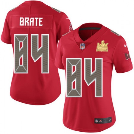 Nike Buccaneers #84 Cameron Brate Red Women's Super Bowl LV Champions Patch Stitched NFL Limited Rush Jersey