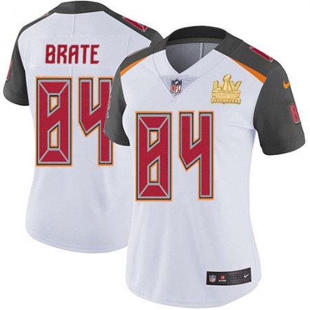 Nike Buccaneers #84 Cameron Brate White Women's Super Bowl LV Champions Patch Stitched NFL Vapor Untouchable Limited Jersey