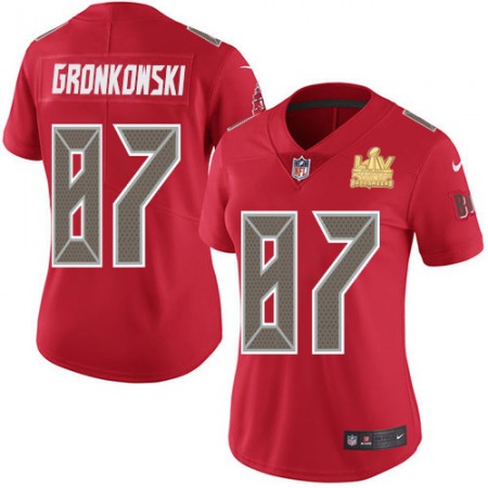 Nike Buccaneers #87 Rob Gronkowski Red Women's Super Bowl LV Champions Patch Stitched NFL Limited Rush Jersey