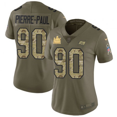Nike Buccaneers #90 Jason Pierre-Paul Olive/Camo Women's Super Bowl LV Champions Patch Stitched NFL Limited 2017 Salute To Service Jersey