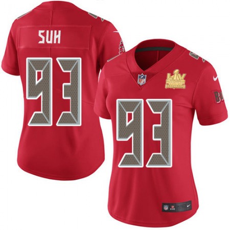 Nike Buccaneers #93 Ndamukong Suh Red Women's Super Bowl LV Champions Patch Stitched NFL Limited Rush Jersey