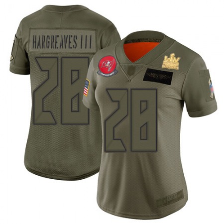 Tampa Bay Buccaneers #28 Leonard Fournette Camo Women's Super Bowl LV Champions Patch Stitched NFL Limited 2019 Salute To Service Jersey