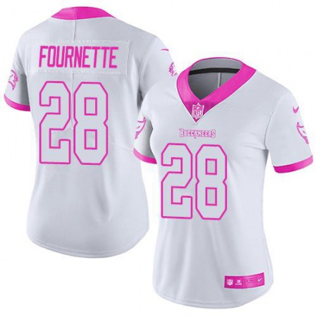 Tampa Bay Buccaneers #28 Leonard Fournette White/Pink Women's Stitched NFL Limited Rush Fashion Jersey