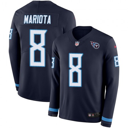 Nike Titans #8 Marcus Mariota Navy Blue Team Color Men's Stitched NFL Limited Therma Long Sleeve Jersey