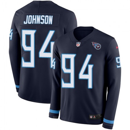 Nike Titans #94 Austin Johnson Navy Blue Team Color Men's Stitched NFL Limited Therma Long Sleeve Jersey