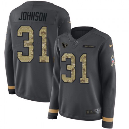 Nike Texans #31 David Johnson Anthracite Salute to Service Women's Stitched NFL Limited Therma Long Sleeve Jersey