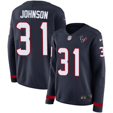 Nike Texans #31 David Johnson Navy Blue Team Color Women's Stitched NFL Limited Therma Long Sleeve Jersey