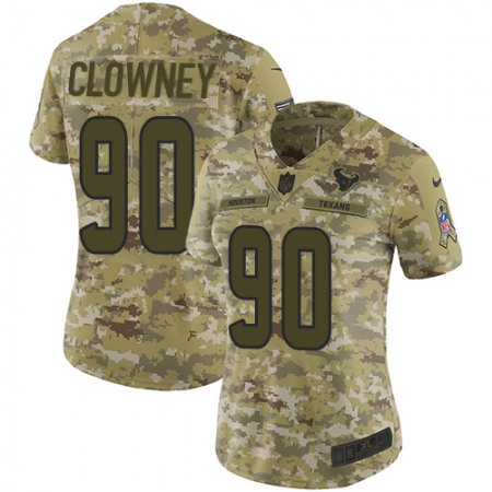 Nike Texans #90 Jadeveon Clowney Camo Women's Stitched NFL Limited 2018 Salute to Service Jersey