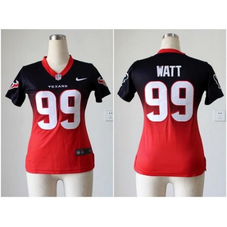 Nike Texans #99 J.J. Watt Navy Blue/Red Women's Stitched NFL Elite Fadeaway Fashion Jersey