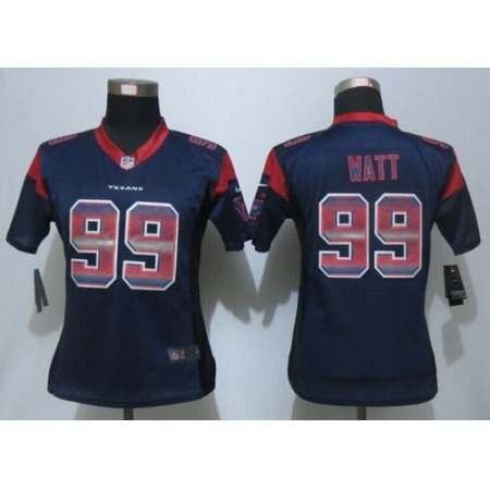 Nike Texans #99 J.J. Watt Navy Blue Team Color Women's Stitched NFL Elite Strobe Jersey