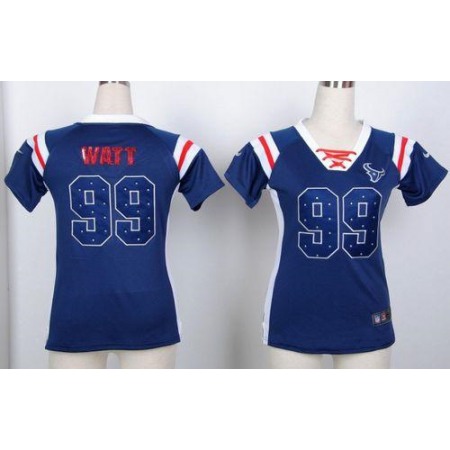 Nike Texans #99 J.J. Watt Navy Blue Women's Stitched NFL Elite Draft Him Shimmer Jersey