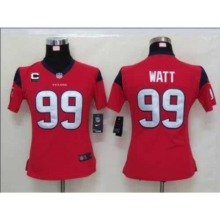 Nike Texans #99 J.J. Watt Red Alternate With C Patch Women's Stitched NFL Elite Jersey