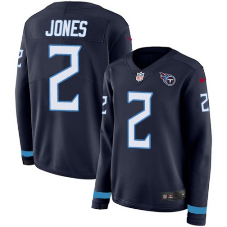 Nike Titans #2 Julio Jones Navy Blue Team Color Women's Stitched NFL Limited Therma Long Sleeve Jersey