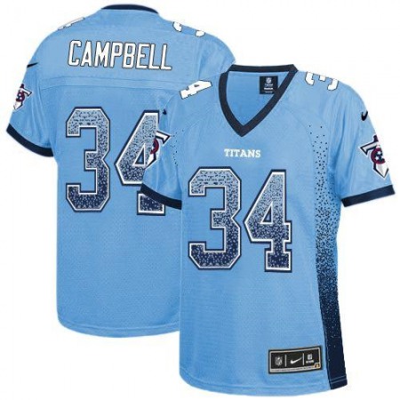 Nike Titans #34 Earl Campbell Light Blue Alternate Women's Stitched NFL Elite Drift Fashion Jersey