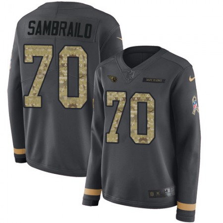 Nike Titans #70 Ty Sambrailo Anthracite Salute to Service Women's Stitched NFL Limited Therma Long Sleeve Jersey