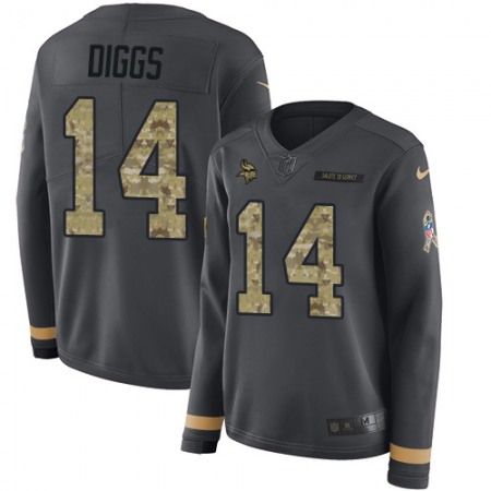Nike Vikings #14 Stefon Diggs Anthracite Salute to Service Women's Stitched NFL Limited Therma Long Sleeve Jersey