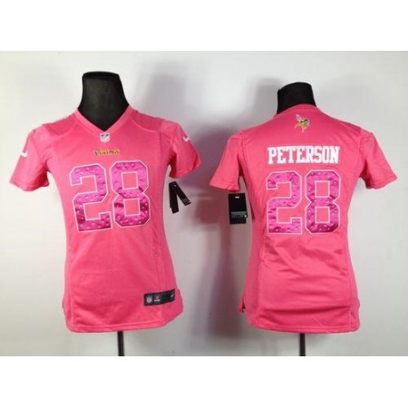 Nike Vikings #28 Adrian Peterson Pink Sweetheart Women's Stitched NFL Elite Jersey