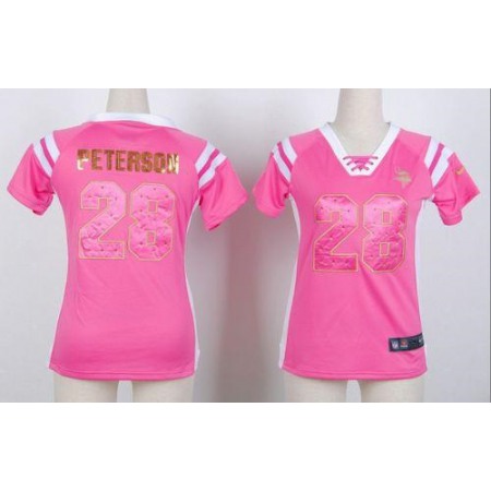 Nike Vikings #28 Adrian Peterson Pink Women's Stitched NFL Elite Draft Him Shimmer Jersey