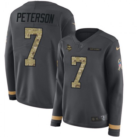 Nike Vikings #7 Patrick Peterson Anthracite Salute to Service Women's Stitched NFL Limited Therma Long Sleeve Jersey