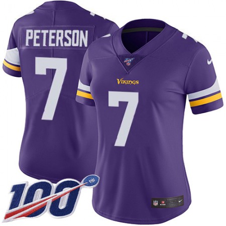 Nike Vikings #7 Patrick Peterson Purple Team Color Women's Stitched NFL 100th Season Vapor Limited Jersey