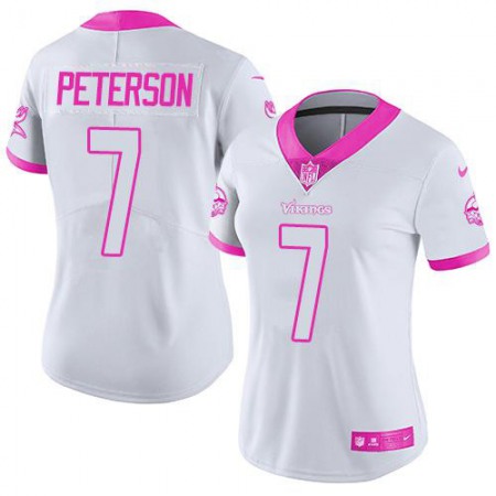 Nike Vikings #7 Patrick Peterson White/Pink Women's Stitched NFL Limited Rush Fashion Jersey