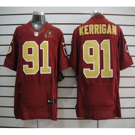 Nike Commanders #91 Ryan Kerrigan Red(Gold Number) 80TH Patch Men's Stitched NFL Elite Jersey