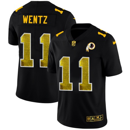 Washington Commanders #11 Carson Wentz Men's Black Nike Golden Sequin Vapor Limited NFL Jersey