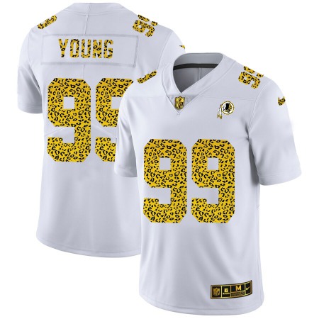Washington Commanders #99 Chase Young Men's Nike Flocked Leopard Print Vapor Limited NFL Jersey White